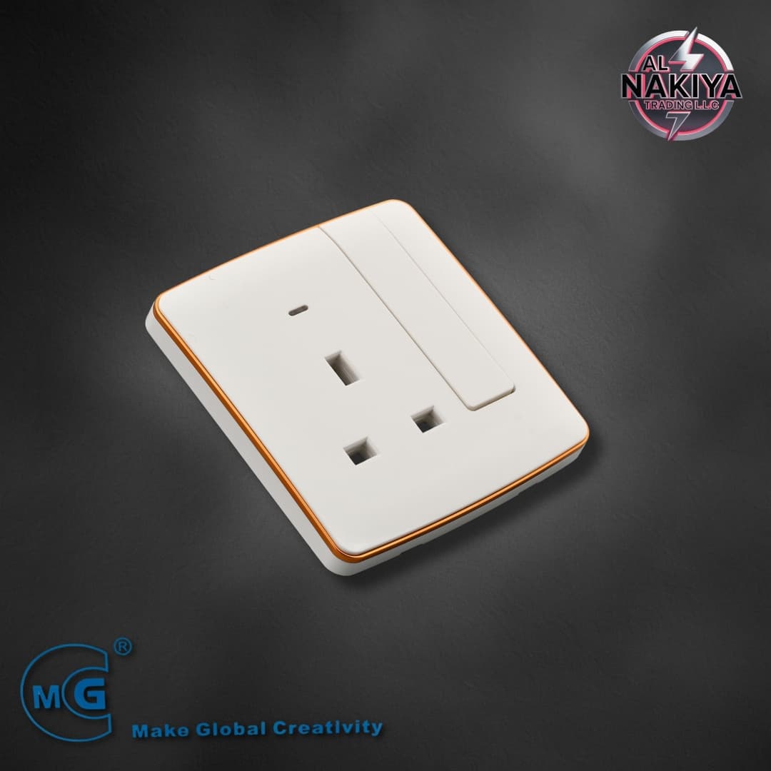 13A SOCKET WITH SWITCH AND NEON (BIG BUTTON) WHITE +GOLD