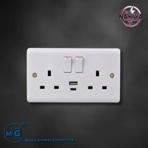 13A 2GANG DOUBLE SOCKET WITH SWITCH AND 2USB