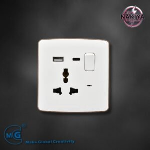 MULTI 13A SOCKET WITH SWITCH AND NEON USB + C TYPE(WHITE+GOLD)