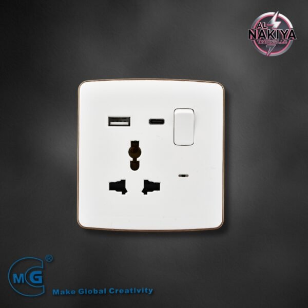 MULTI 13A SOCKET WITH SWITCH AND NEON USB + C TYPE(WHITE+GOLD)