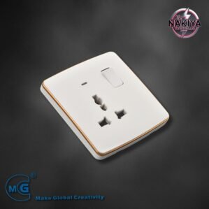 MULTI 13A SOCKET WITH SWITCH AND NEON (BIG BUTTON) (WHITE+GOLD)
