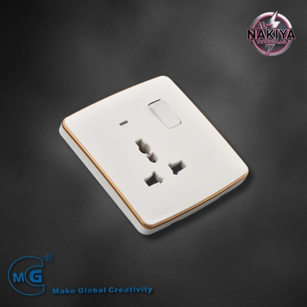 MULTI 13A SOCKET WITH SWITCH AND NEON (BIG BUTTON) (WHITE+GOLD)