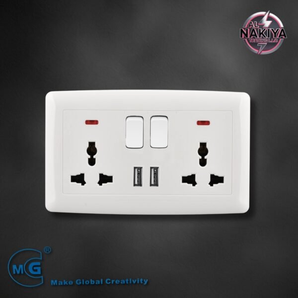 MULTI 13A SOCKET DOUBLE WITH SWITCH, NEON AND USB +TYPE C