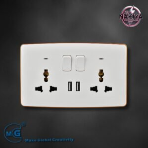MULTI 13A SOCKET DOUBLE WITH SWITCH, NEON USB + C TYPE (WHITE+GOLD)