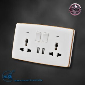 MULTI 13A SOCKET DOUBLE WITH SWITCH, NEON USB + C TYPE (WHITE+GOLD)