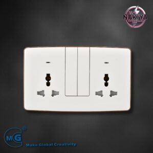 ANDNEON(BIGBUTTON)(WHITE+GOLD) MULTI 13A SOCKET DOUBLE WITH SWITCH