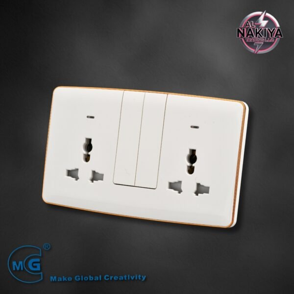 ANDNEON(BIGBUTTON)(WHITE+GOLD) MULTI 13A SOCKET DOUBLE WITH SWITCH