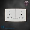13A SOCKET DOUBLE WITH SWITCH AND NEON (BIG BUTTON) (WHITE+GOLD)
