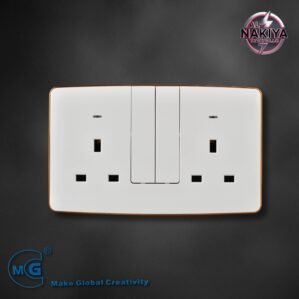 13A SOCKET DOUBLE WITH SWITCH AND NEON (BIG BUTTON) (WHITE+GOLD)