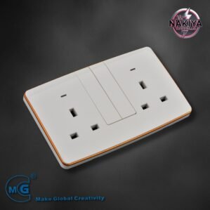 13A SOCKET DOUBLE WITH SWITCH AND NEON (BIG BUTTON) (WHITE+GOLD)