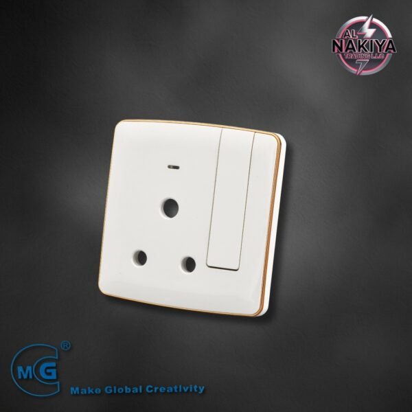15A SOCKET WITH SWITCH AND NEON (BIG BUTTON) (WHITE+GOLD)