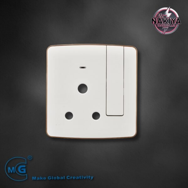 15A SOCKET WITH SWITCH AND NEON (BIG BUTTON) (WHITE+GOLD)