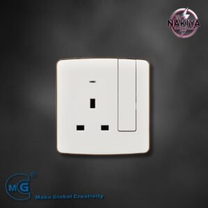13A SOCKET WITH SWITCH AND NEON (BIG BUTTON) WHITE +GOLD
