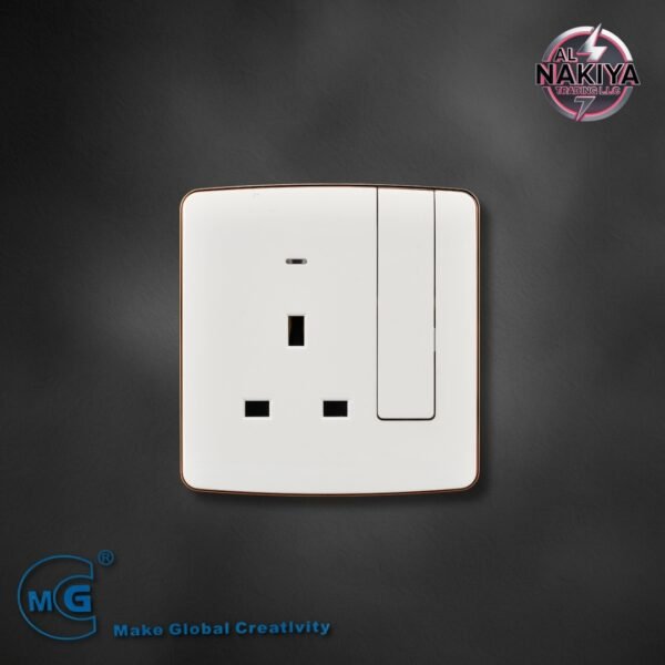 13A SOCKET WITH SWITCH AND NEON (BIG BUTTON) WHITE +GOLD