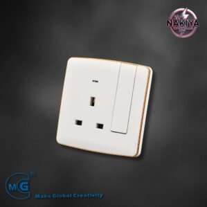 13A SOCKET WITH SWITCH AND NEON (BIG BUTTON) WHITE +GOLD
