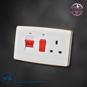 45A COOKER SWITCH WITH NEON 3X6 (WHITE+GOLD)