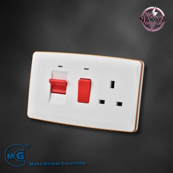 45A COOKER SWITCH WITH NEON 3X6 (WHITE+GOLD)