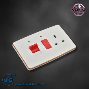 45A COOKER SWITCH WITH NEON 3X6 (WHITE+GOLD)