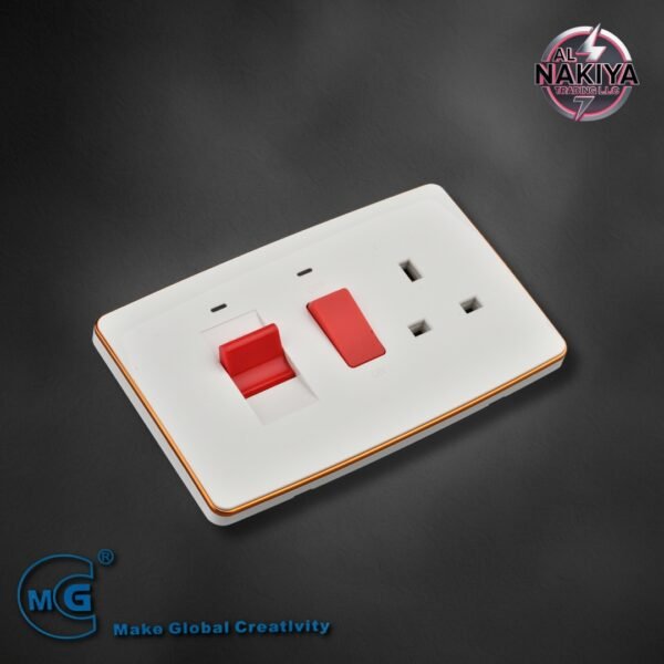 45A COOKER SWITCH WITH NEON 3X6 (WHITE+GOLD)