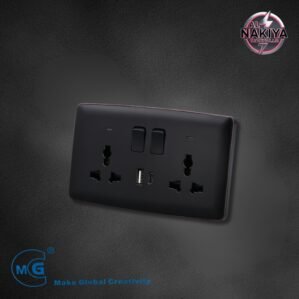 MULTI 13A SOCKET DOUBLE WITH SWITCH, NEON USB + C TYPE (BLACK +SILVER)
