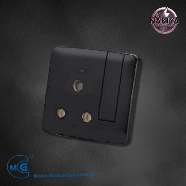 15A SOCKET WITH SWITCH AND NEON (BIG BUTTON) (BLACK +SILVER)