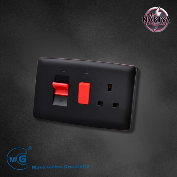 45A COOKER SWITCH WITH NEON 3X6 (BLACK + BLANK PLATE 3X3 (WHITE+GOLD/SILVER)