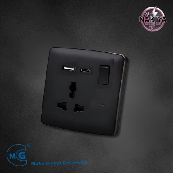 MULTI13A SOCKET WITH SWITCH, NEON USB + C TYPE(BLACK +SILVER)